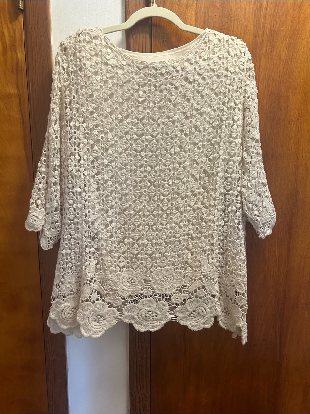 CJ Banks Cream Crochet Lace Tunic Top - Picture 2 of 11